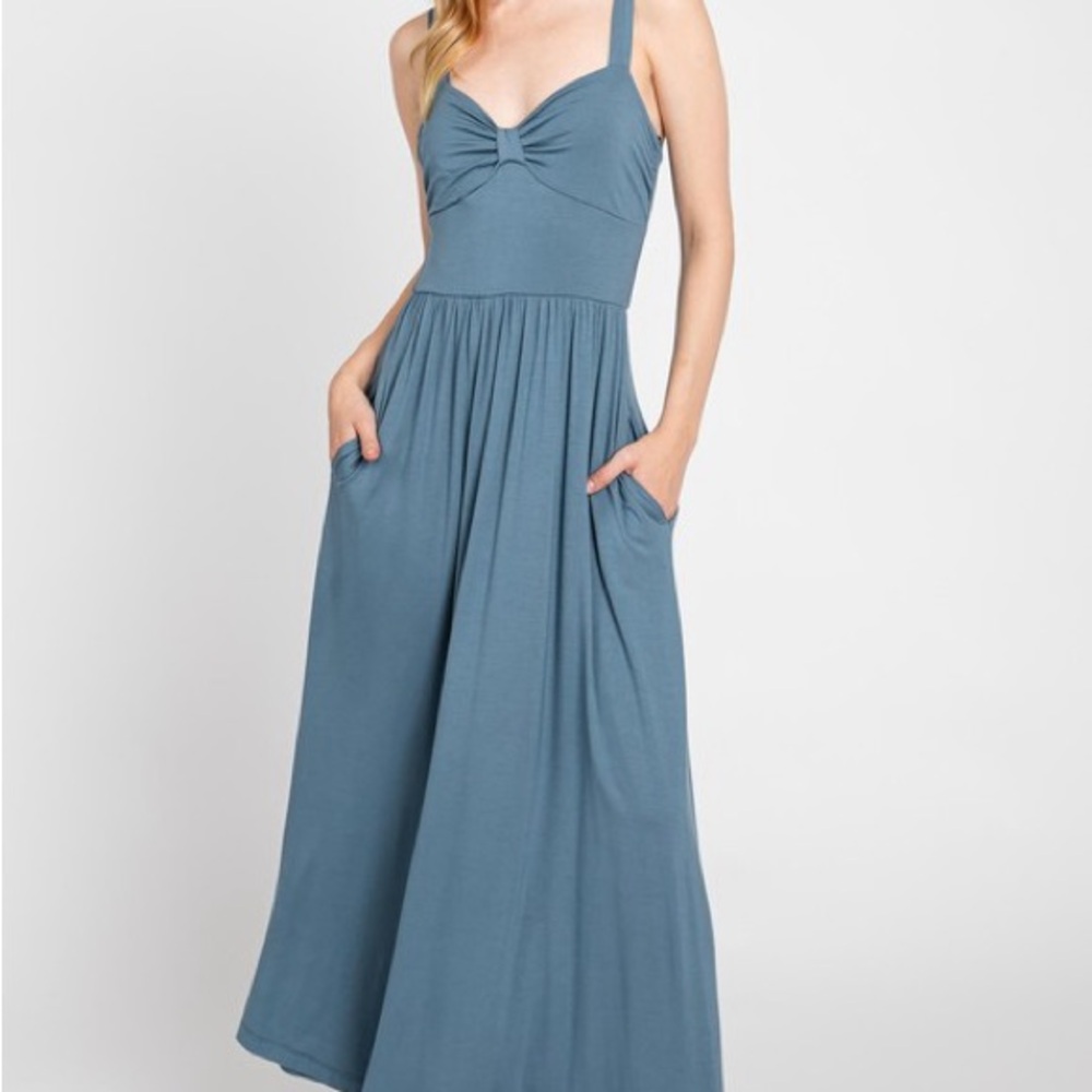 Elegant Blue Maxi Dress S M L New with Tags NWT‎ Tencel blend super soft pockets
